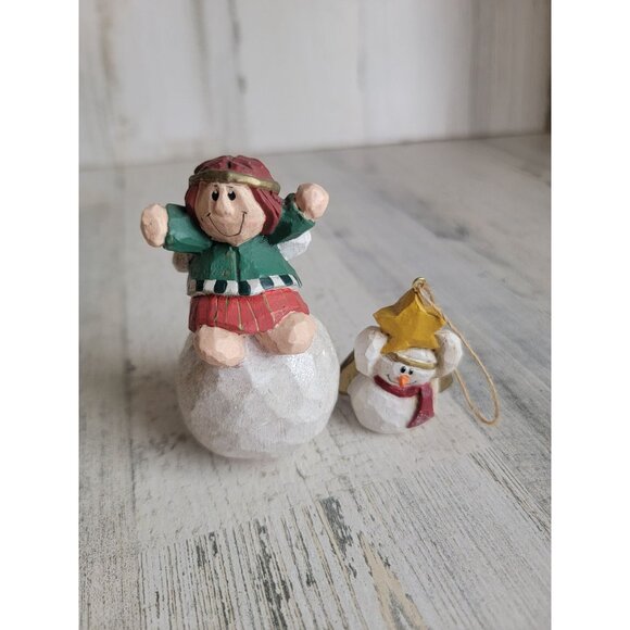 Vintage Eddie Walker Angel snow snowman cherub set figure ornament Xmas - Picture 2 of 6